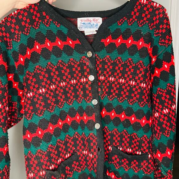 Vintage Tally Ho Christmas Red Long Sleeve Button Front Cardigan Size M - Picture 5 of 7